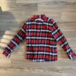 Men's American Eagle Red and Navy Plaid Button Down Flannel Size Medium